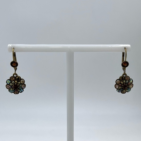 Michal Negrin Earrings Flower With Brown AB Swarovski Crystals Romantic Gift - Picture 15 of 16